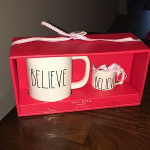 Rae Dunn Believe mug and ornament set